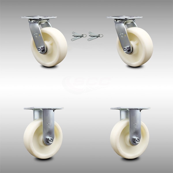 Service Caster 6 Inch Stainless Steel Nylon Caster Set with Roll Bearings 2 Swivel Lock 2 Rigid SCC-SS30S620-NYR-BSL-2-R-2 - main